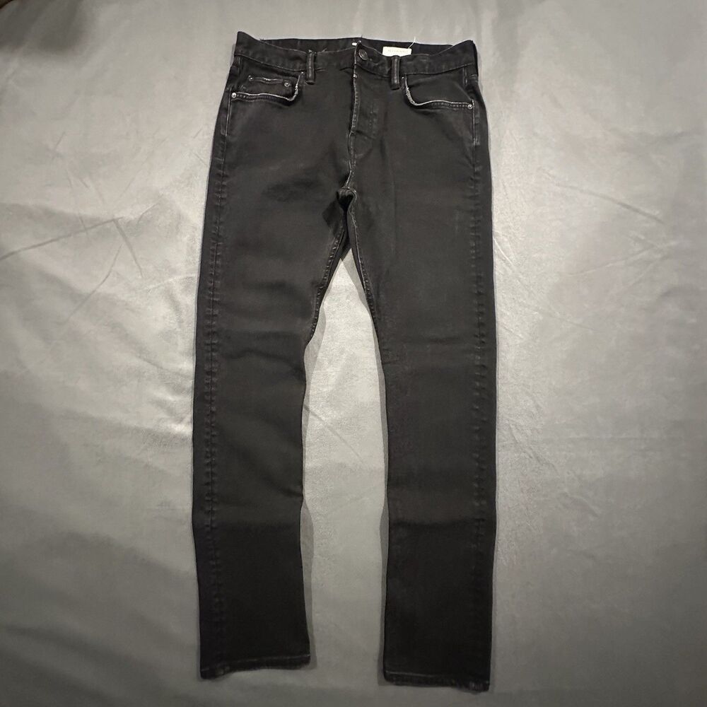 All Saints Cigarette Jeans Mens 33 Skinny Slim Button Fly Black Denim Stretch